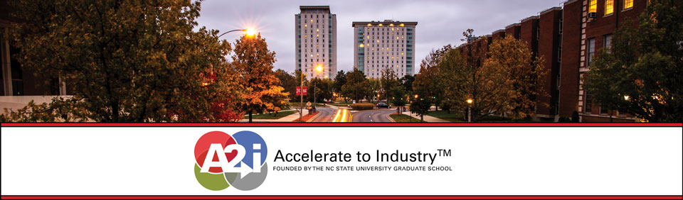 View of campus from college avenue with the Accelerate to Industry logo